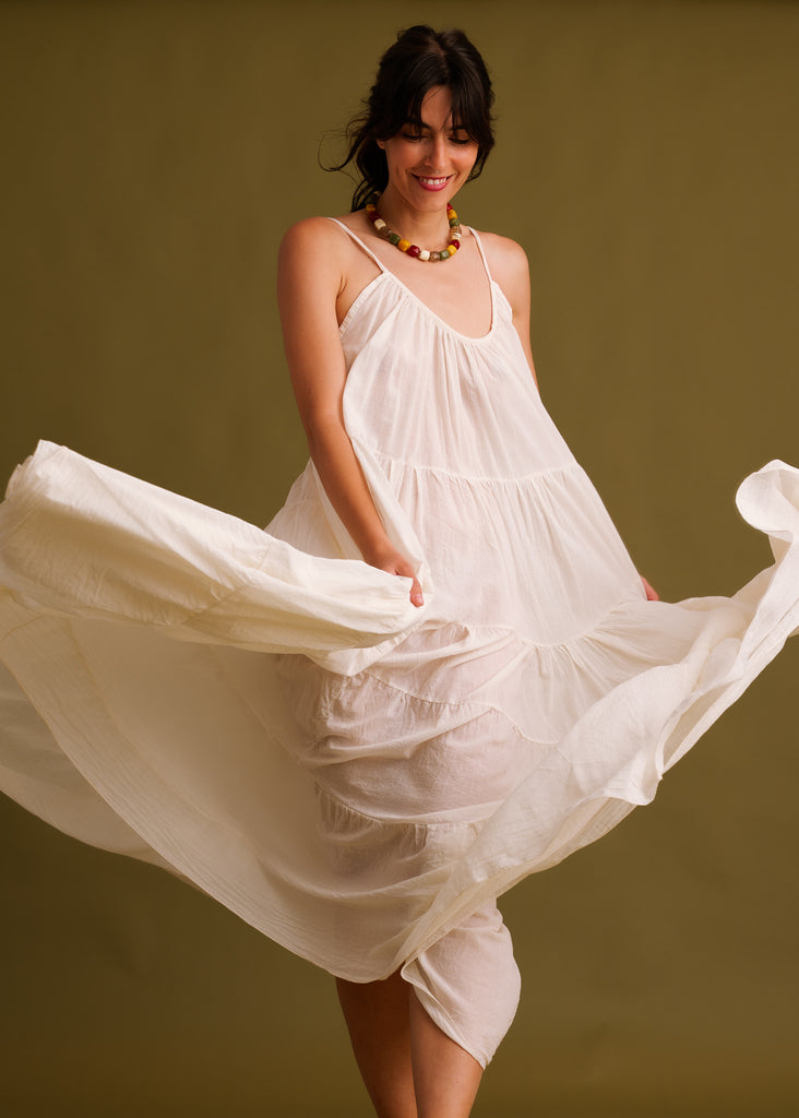 Hannah Dress — White cotton dress on model — MYFASHIONFRUIT