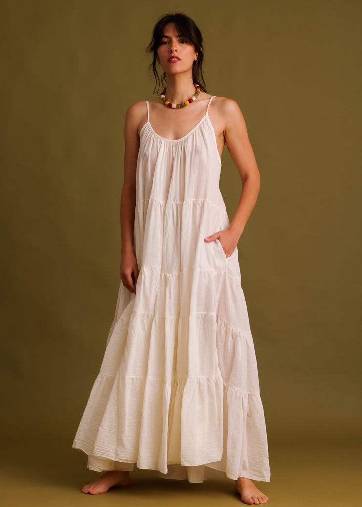 Hannah Dress — White tiered dress on model — MYFASHIONFRUIT