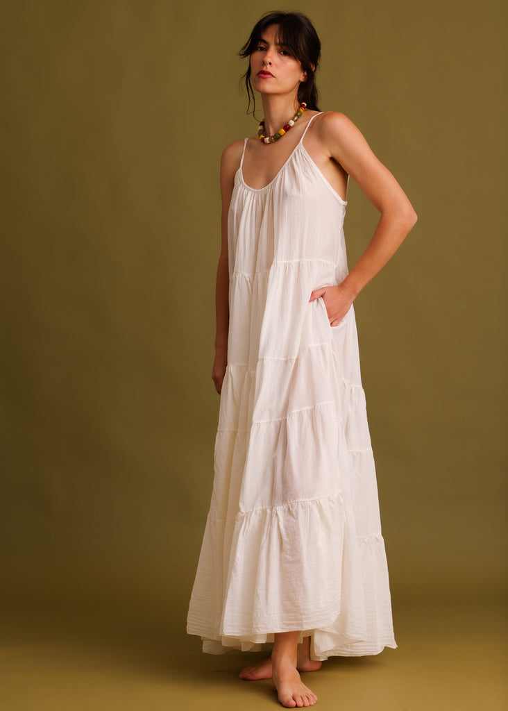 Hannah Dress — White tiered maxi dress on model — MYFASHIONFRUIT
