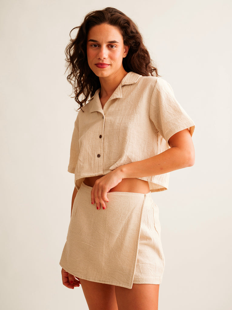 Ivey Skort — Beige skort and top, on model — MYFASHIONFRUIT