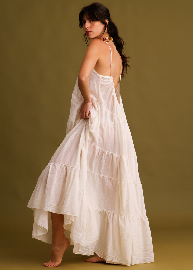 Hannah Dress — White tiered dress on model — MYFASHIONFRUIT