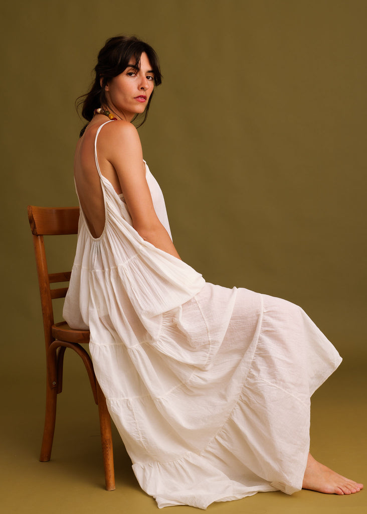 Hannah Dress — White cotton dress on model — MYFASHIONFRUIT