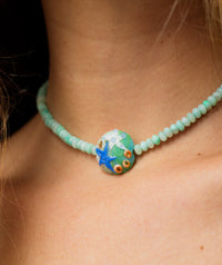 Reef Pendant — Light green beaded necklace on model — MYFASHIONFRUIT
