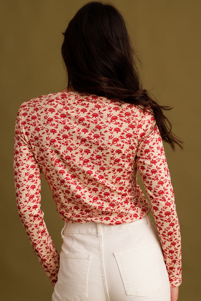 Matilda Top — Floral print top on model, back view — MYFASHIONFRUIT
