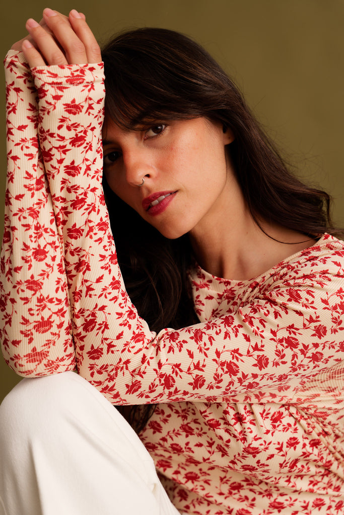 Matilda Top — Floral top on model, detail — MYFASHIONFRUIT