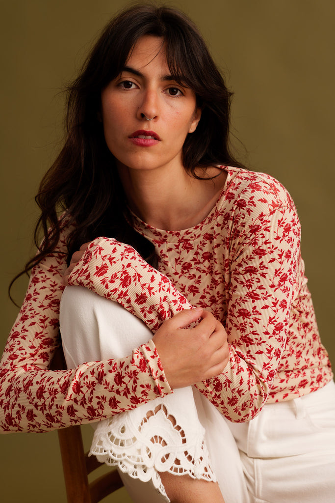 Matilda Top — Floral long sleeve top on model — MYFASHIONFRUIT