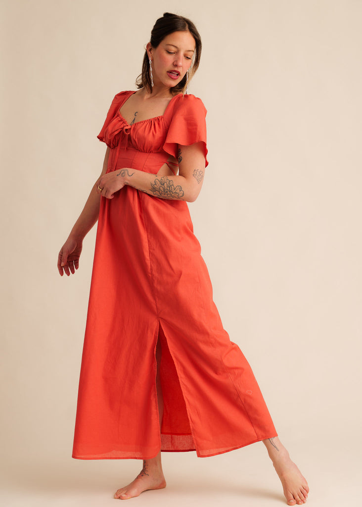 Alora Dress — Red maxi dress on model — MYFASHIONFRUIT