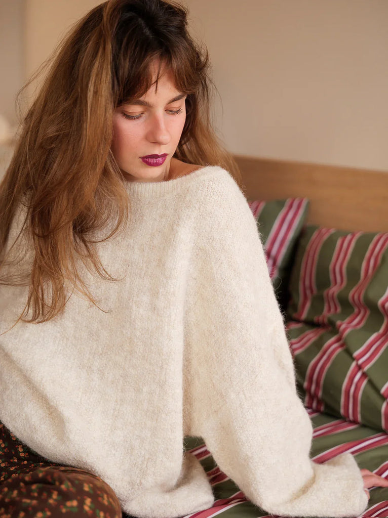Thelma Sweater — Cream knit sweater on model — MYFASHIONFRUIT