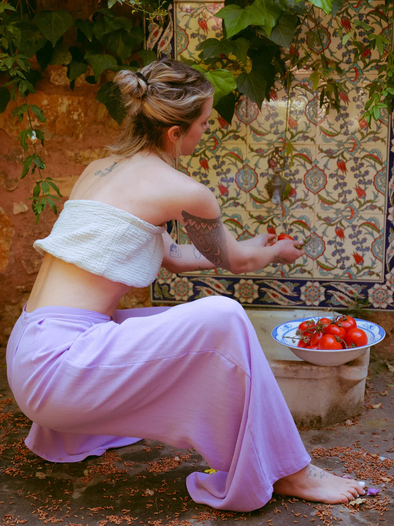 Zaza Pants — Lavender wide leg pants on model — MYFASHIONFRUIT