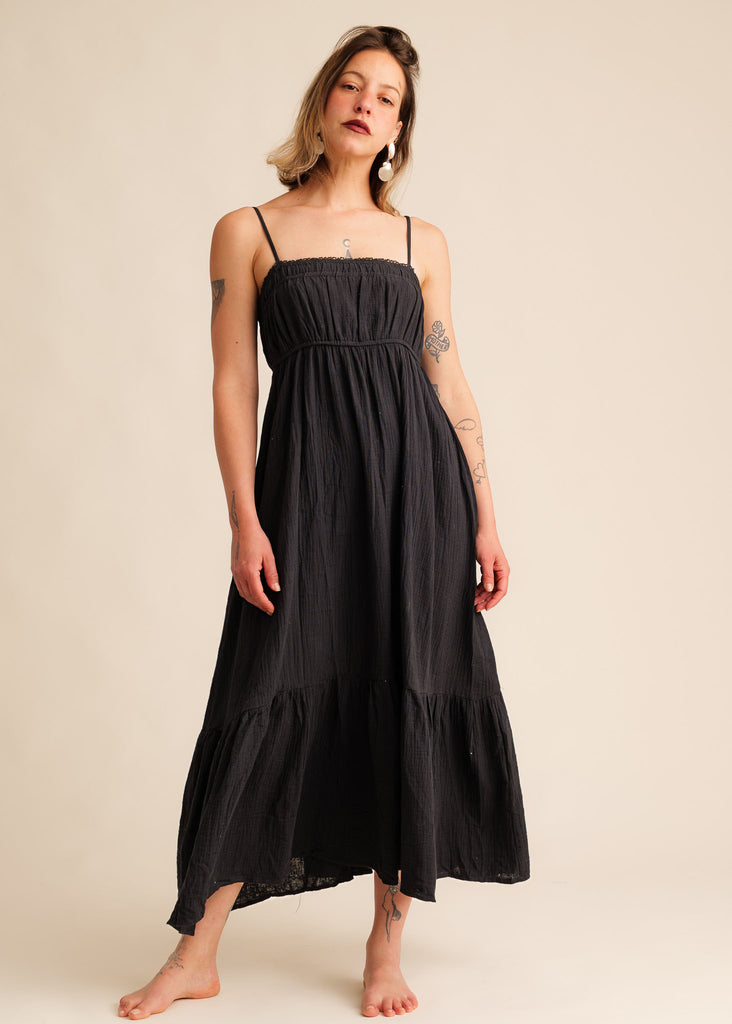 Oriane Dress — Black cotton maxi dress on a model — MYFASHIONFRUIT