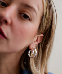 Cyrene Earrings — Silver hoops on model, detail — MYFASHIONFRUIT