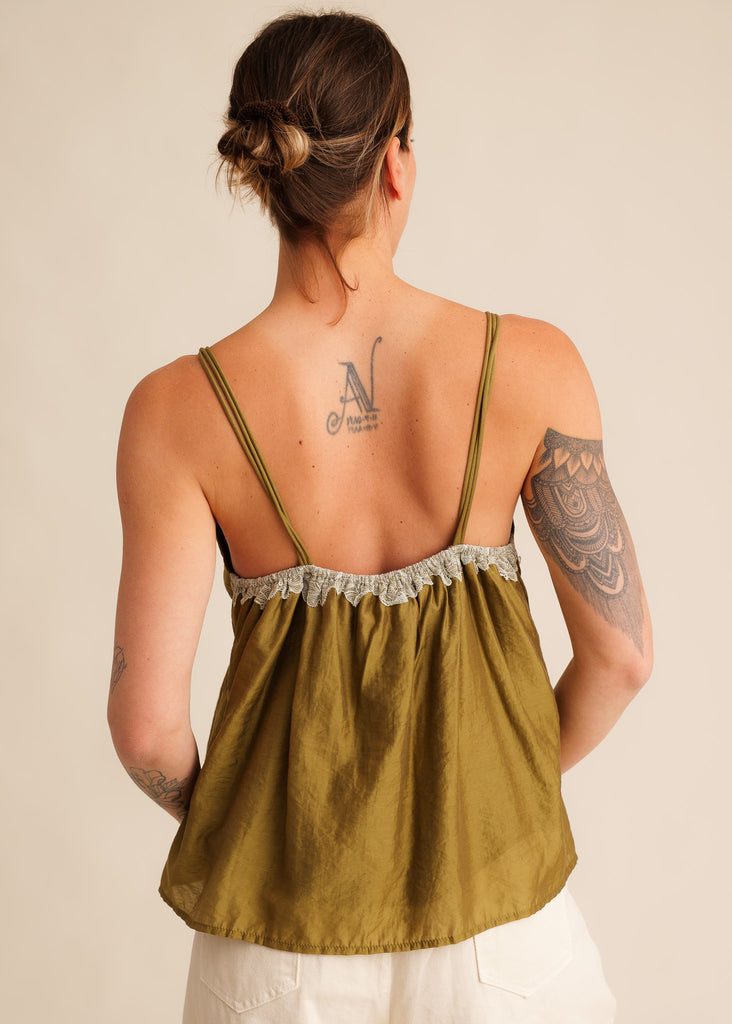 Mon Chou Camisole Top — Olive green cami with lace detail on model — MYFASHIONFRUIT