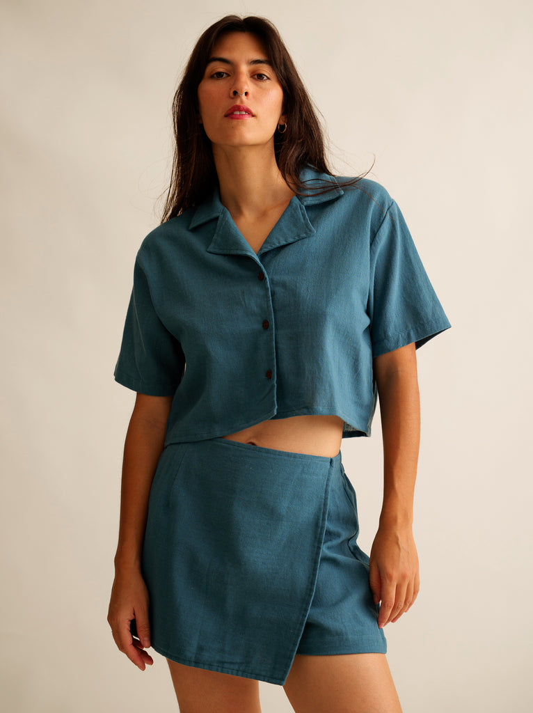 Ivey Skort — Teal skort and shirt set on model — MYFASHIONFRUIT