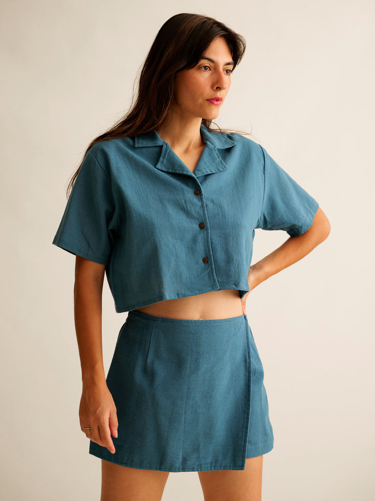 Ivey Skort — Blue skort and crop top set on model — MYFASHIONFRUIT