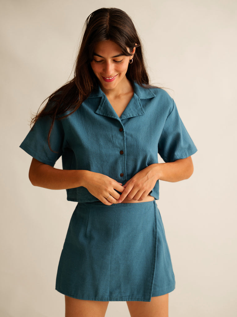 Ivey Skort — Blue skort and top on model — MYFASHIONFRUIT