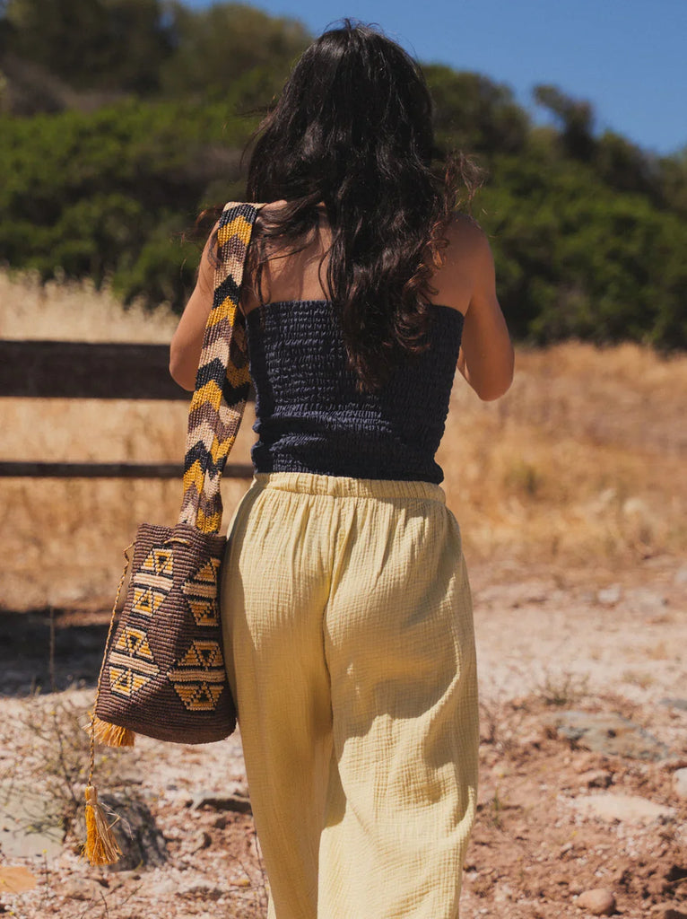 Koo Bucket Bag — Bag on model with yellow pants — MYFASHIONFRUIT