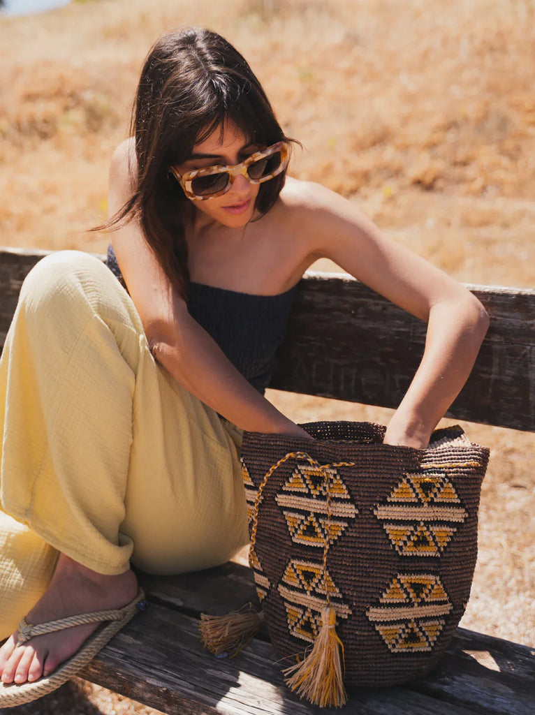 Koo Bucket Bag — Woven bag on model — MYFASHIONFRUIT