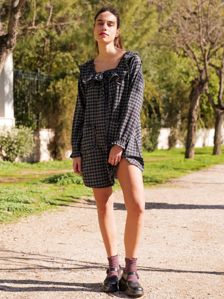 Plaid Mini Dress with Ruffle Detail