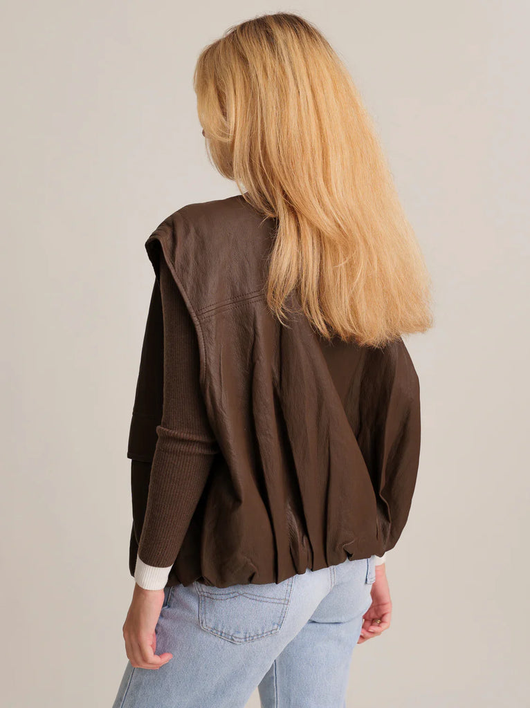 Kim Rider Vest — Brown vest on model, back view — MYFASHIONFRUIT