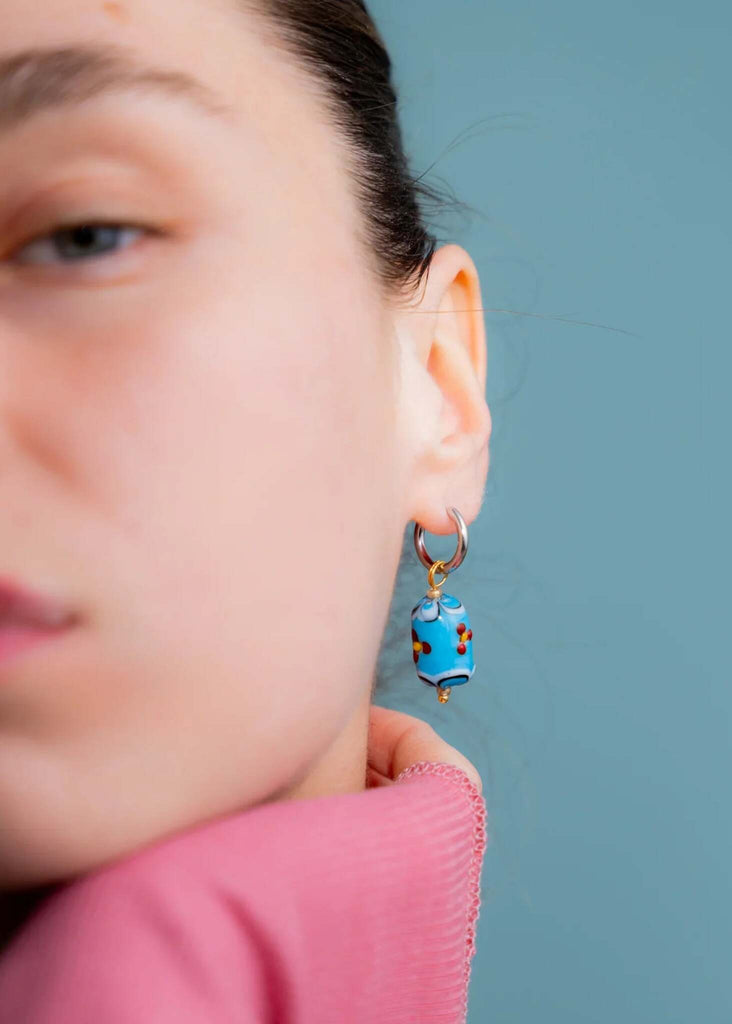 Set of Mood Charms — on model, detail of blue flower earring — MYFASHIONFRUIT