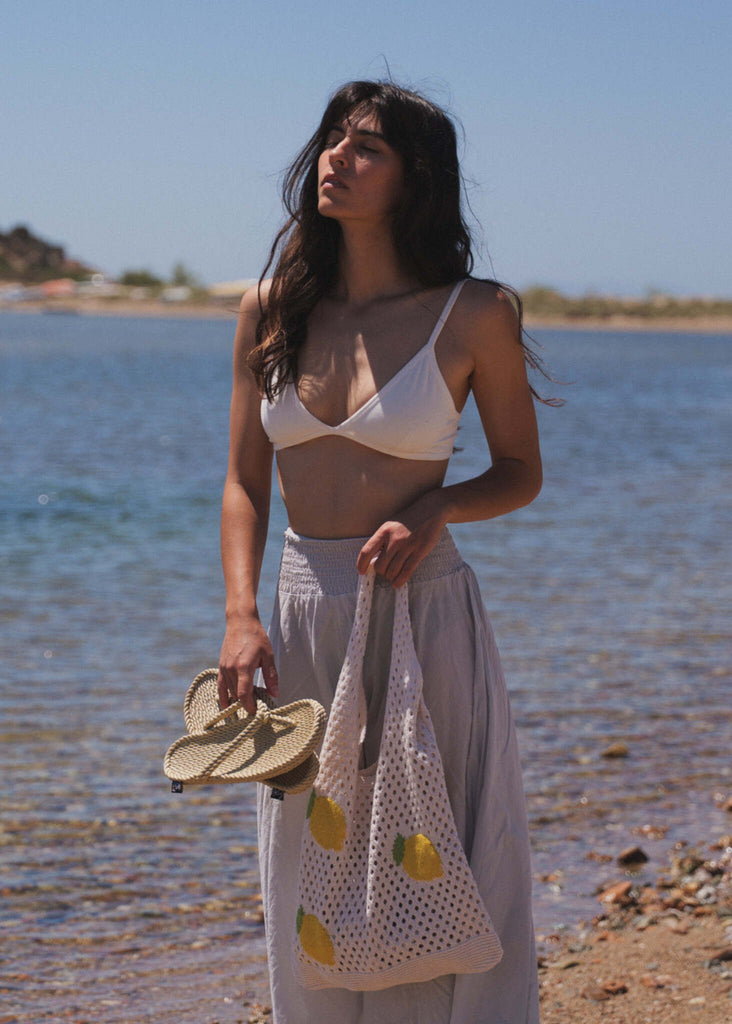 Citron Crochet Bag — on model with lemon details — MYFASHIONFRUIT