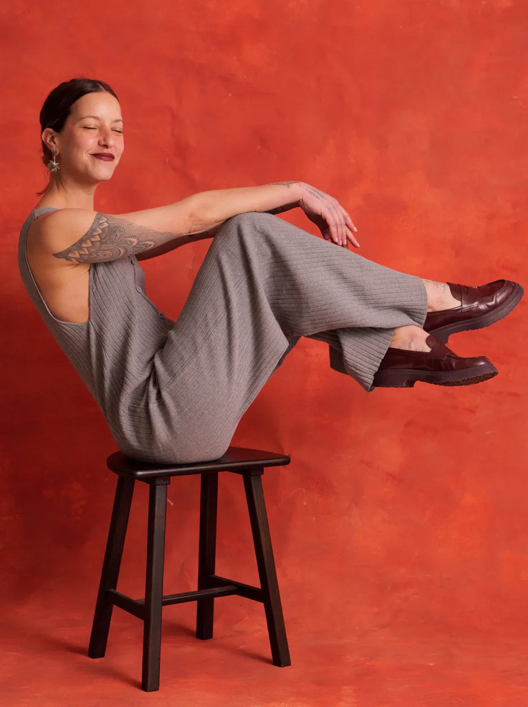 Laury Jumpsuit — Gray ribbed knit jumpsuit on model — MYFASHIONFRUIT