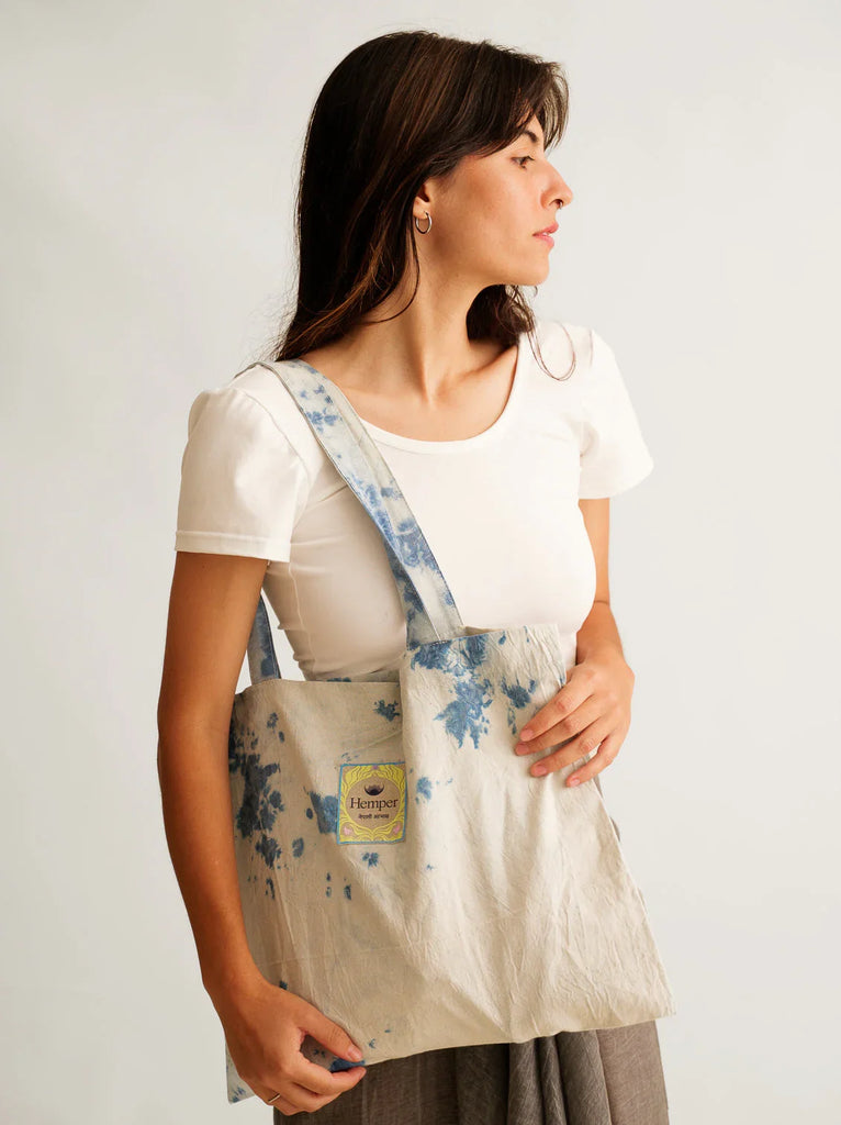 Moon Tote — on model, light blue tie dye — MYFASHIONFRUIT