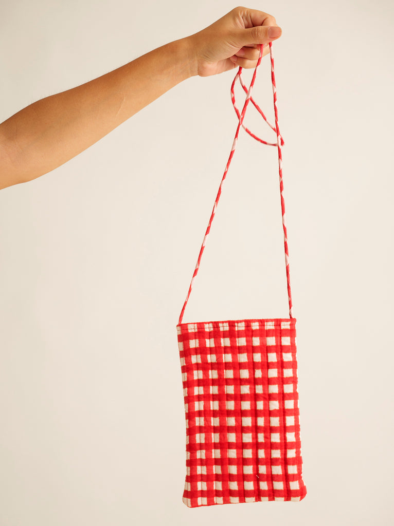 Annabelle Crossbody Phone Bag — red & white gingham bag — MYFASHIONFRUIT