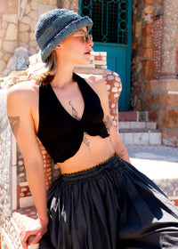 Halo Top — Black halter neck top, on model — MYFASHIONFRUIT