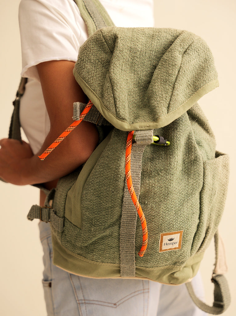 Himal Backpack — Green hemp backpack on model — MYFASHIONFRUIT