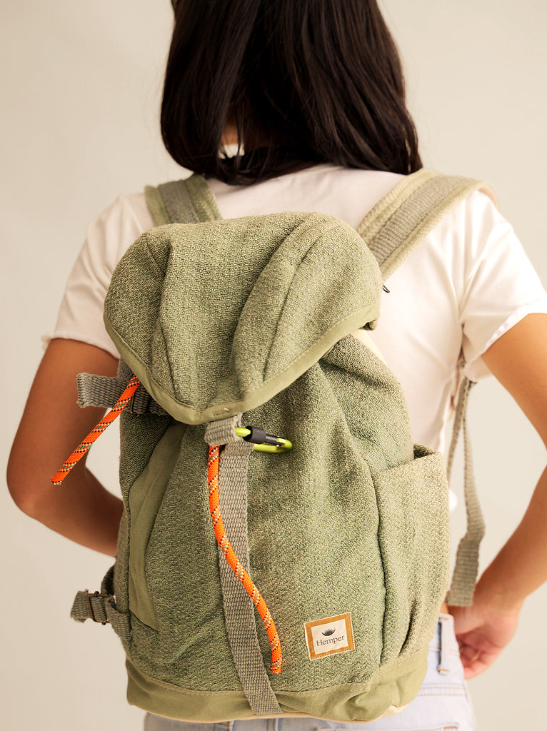 Himal Backpack — green hemp on model — MYFASHIONFRUIT