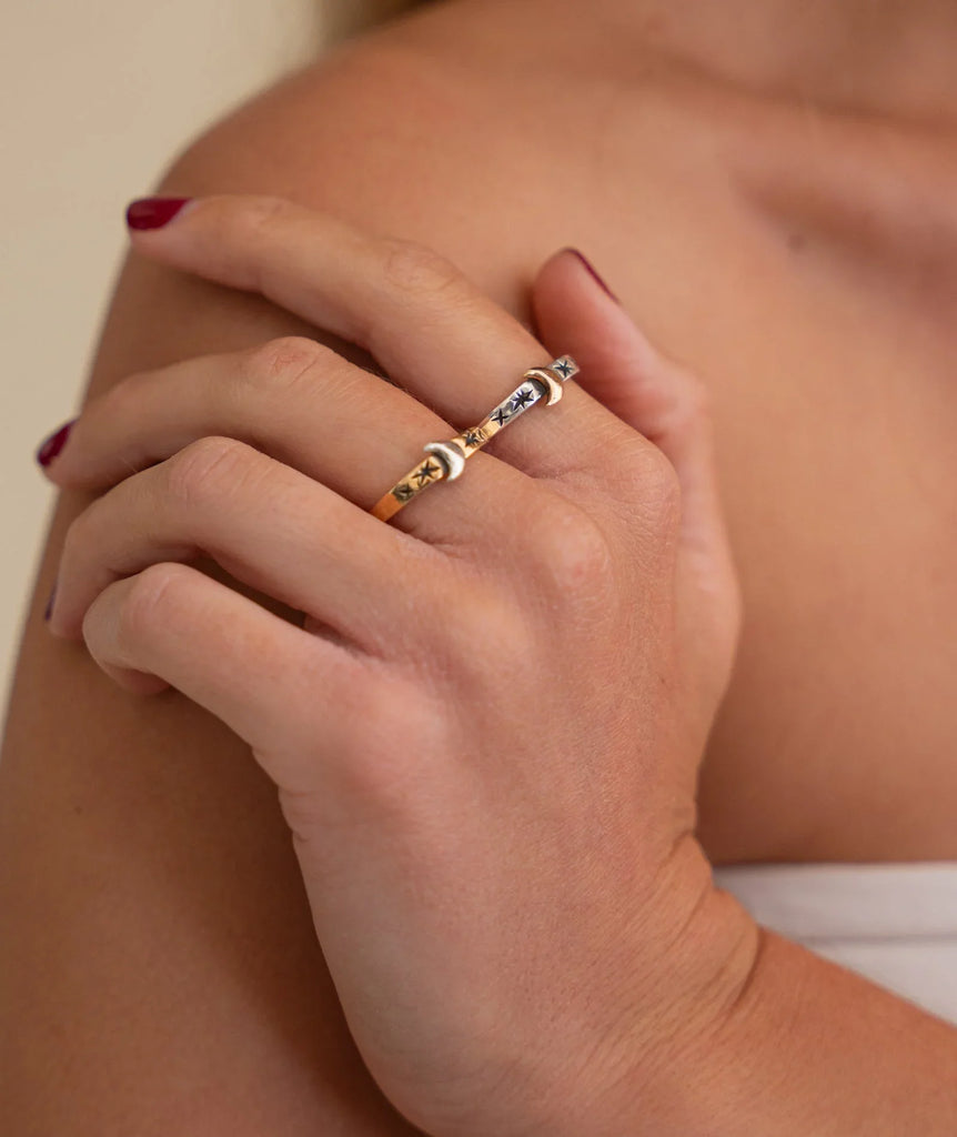 Nox Ring — Gold star & moon ring on model — MYFASHIONFRUIT