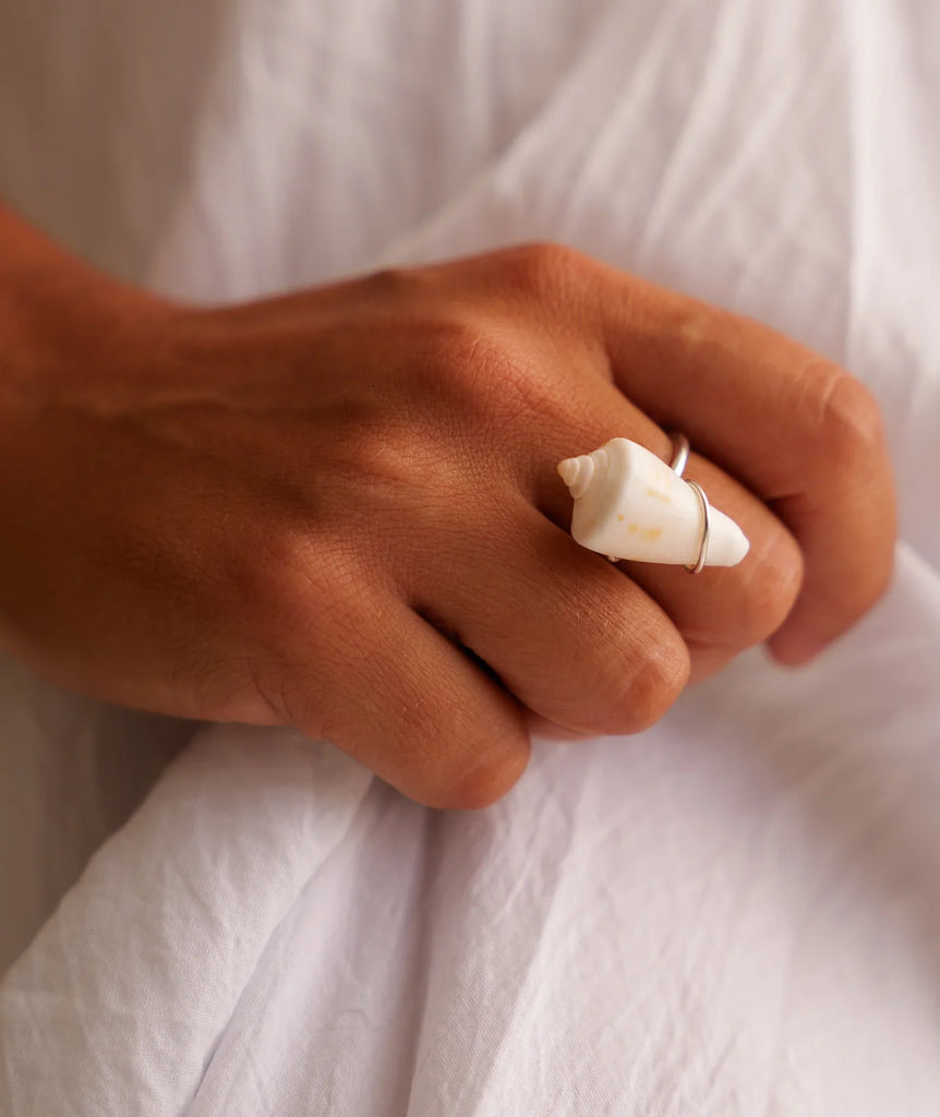 Naiad Ring — Shell ring on finger, detail — MYFASHIONFRUIT