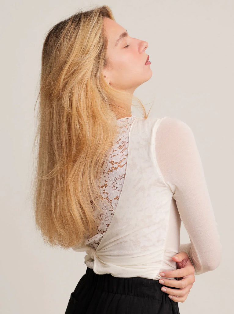 Damiane Top — White lace back detail on model — MYFASHIONFRUIT