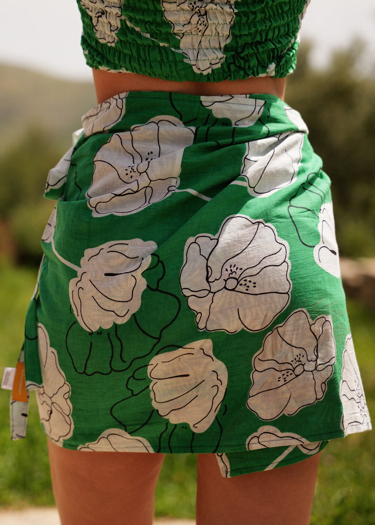 Naia Double-sided Skirt — green floral print on model — MYFASHIONFRUIT