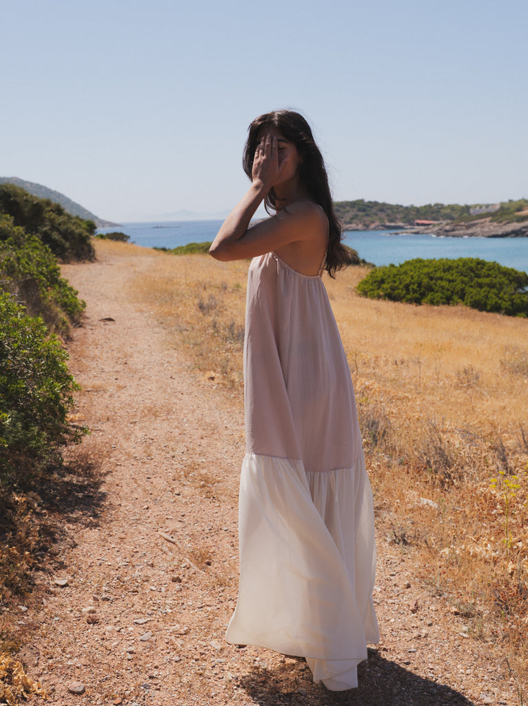 Brooklyn Dress — Two-tone maxi dress on model — MYFASHIONFRUIT