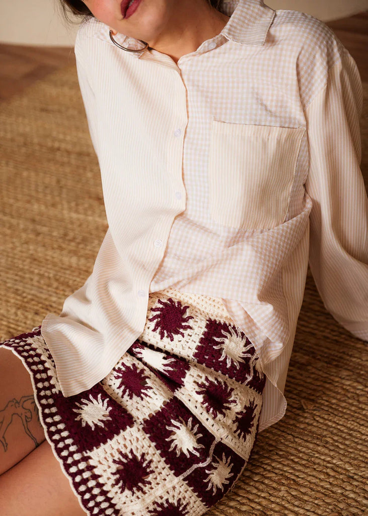 Lyana Skirt — Crochet mini skirt on model — MYFASHIONFRUIT