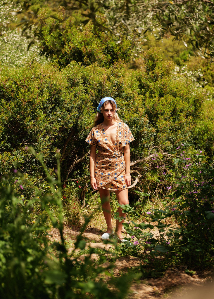 Nahla Dress — Floral wrap dress on model — MYFASHIONFRUIT
