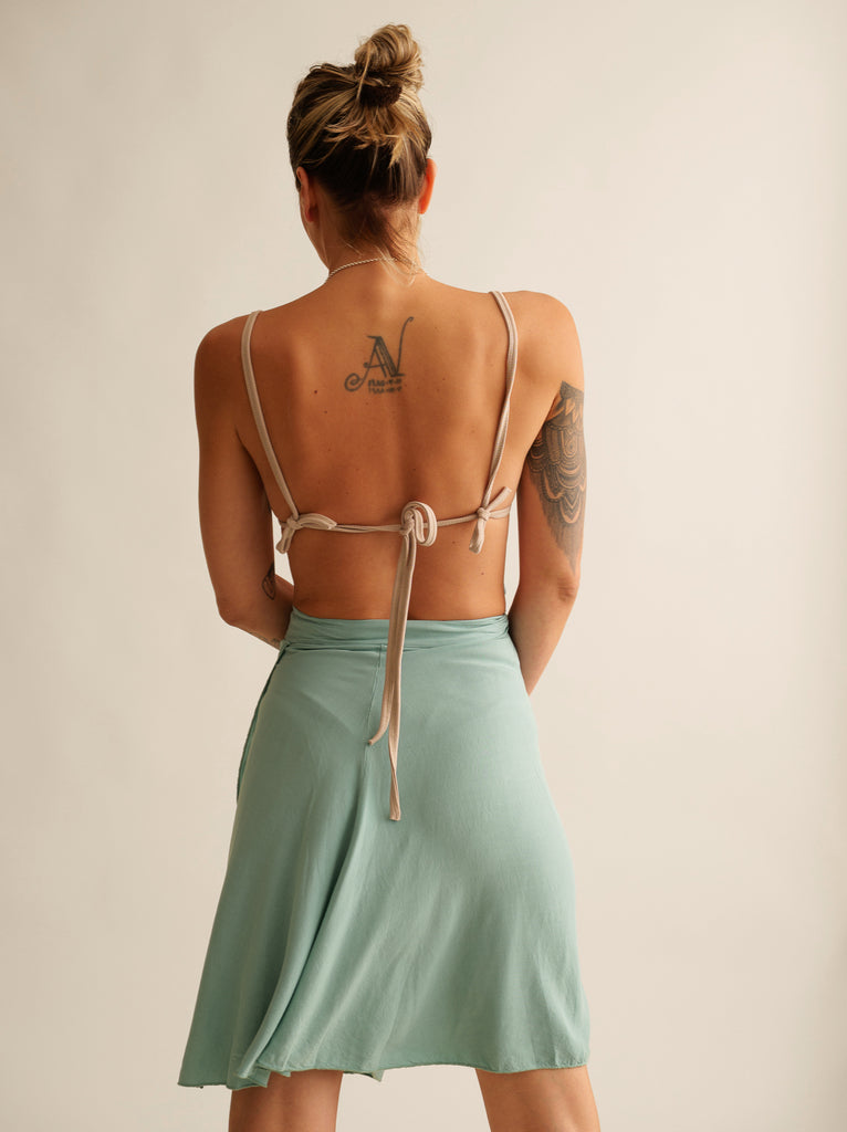 Alis Lagoon Skirt — Light blue skirt and top on model — MYFASHIONFRUIT