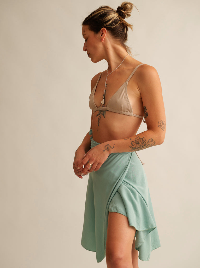 Alis Lagoon Skirt — Light blue wrap skirt on model — MYFASHIONFRUIT