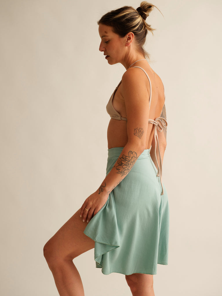 Alis Lagoon Skirt — Mint green wrap skirt on model — MYFASHIONFRUIT