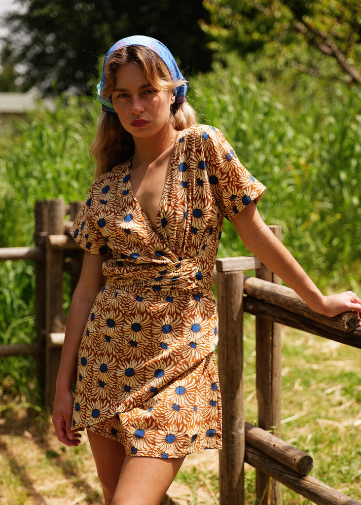 Nahla Dress — Floral mini dress on model — MYFASHIONFRUIT