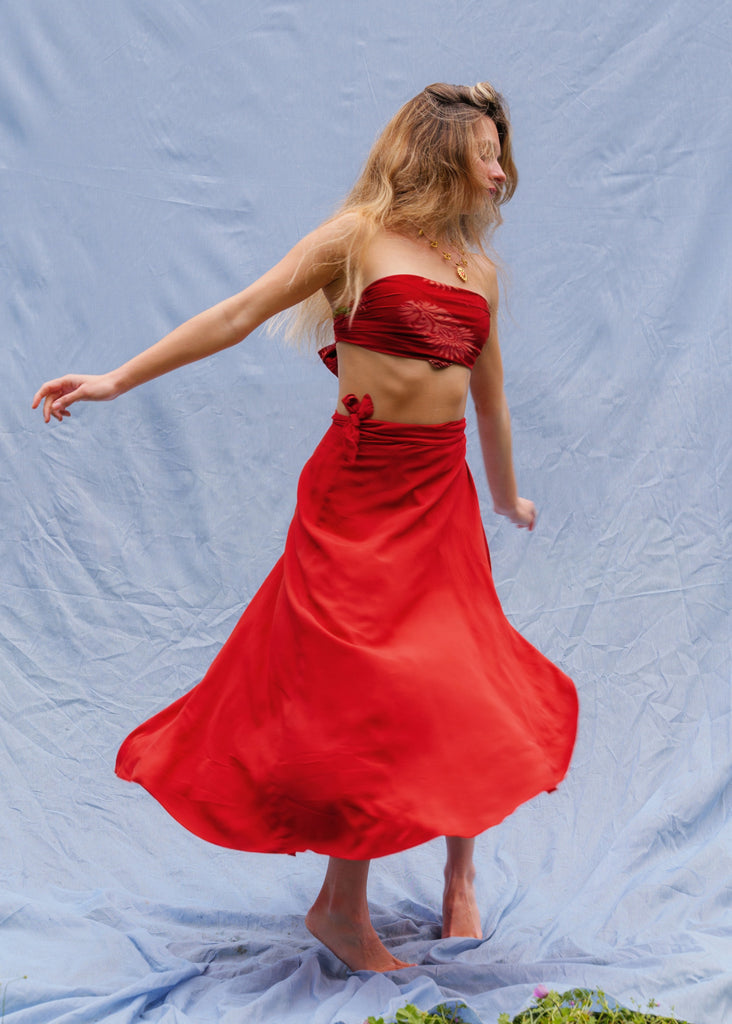 Alanis Scarlet Skirt — red set on model — MYFASHIONFRUIT