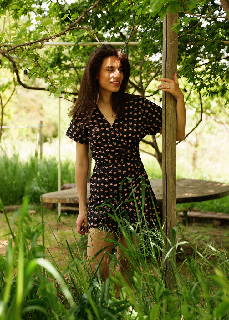 Nahla Dress — Black floral dress on model — MYFASHIONFRUIT
