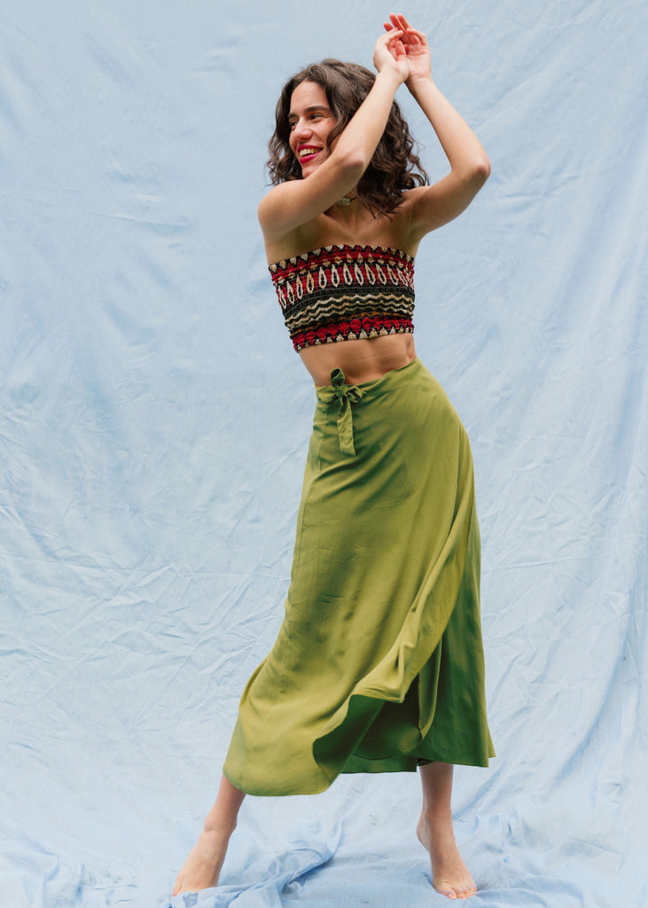 Alanis Lime Skirt — Green skirt, top on model — MYFASHIONFRUIT
