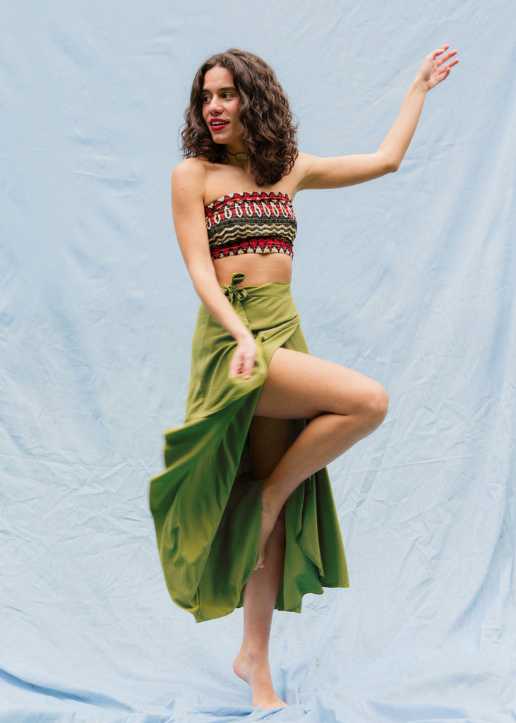 Alanis Lime Skirt — Green wrap skirt on model — MYFASHIONFRUIT
