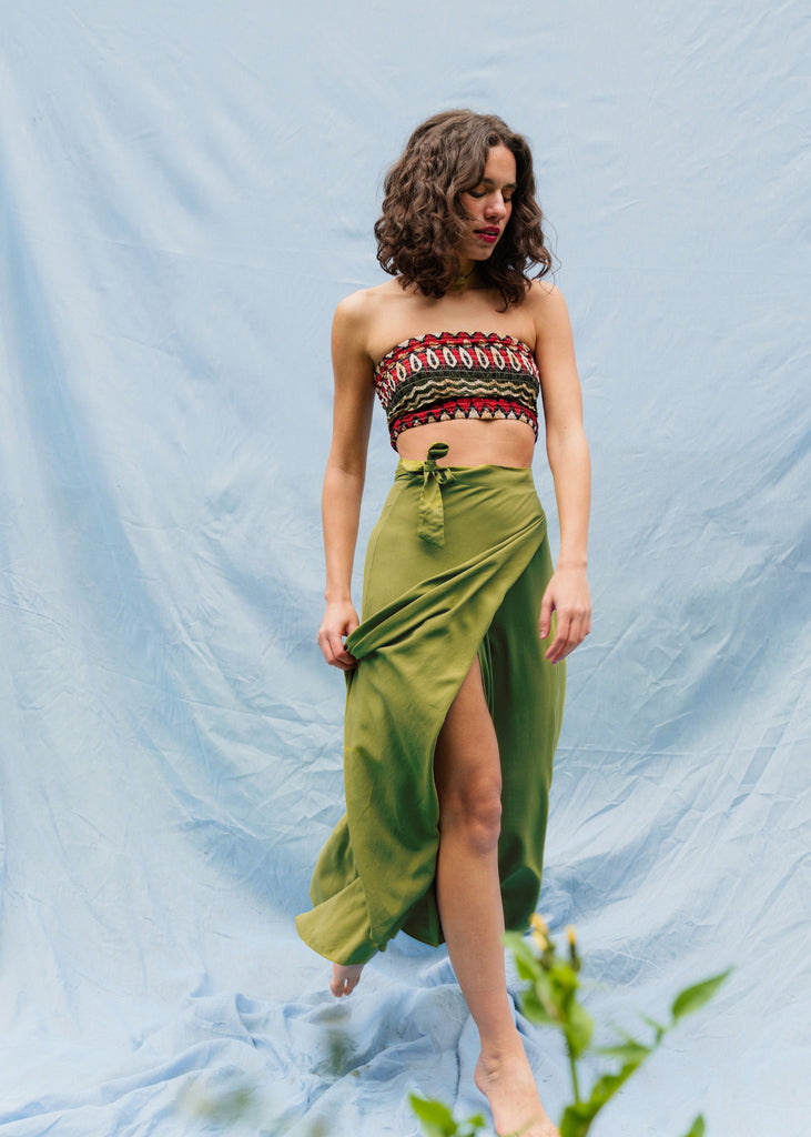 Alanis Lime Skirt — Green wrap skirt on model — MYFASHIONFRUIT