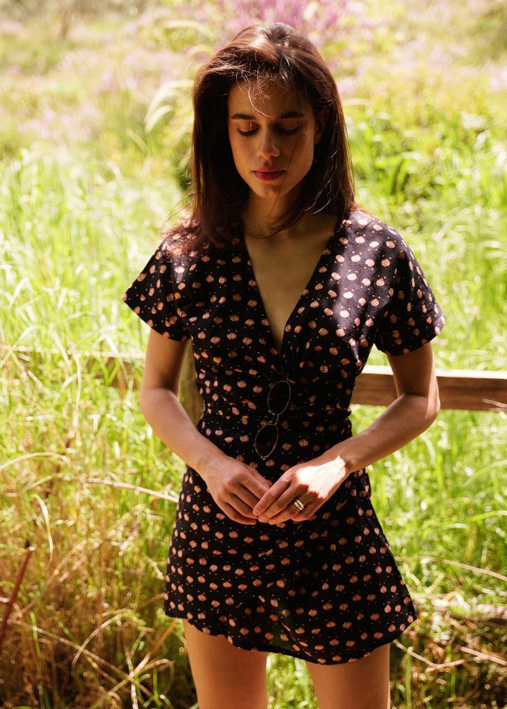 Nahla Dress — Black floral dress on model — MYFASHIONFRUIT