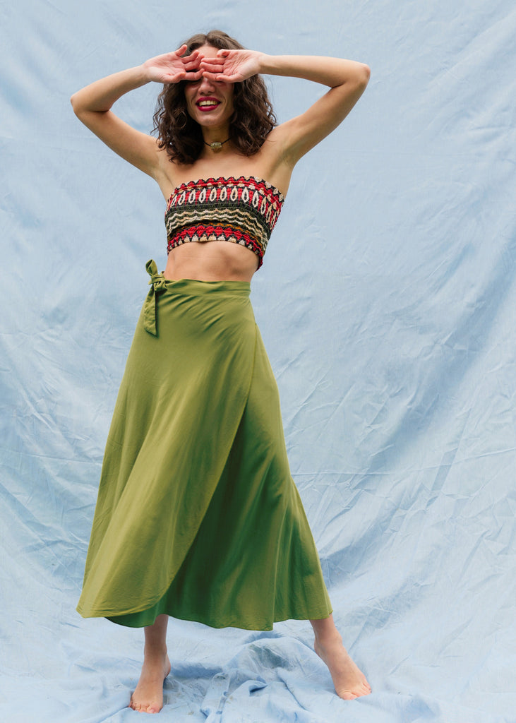 Alanis Lime Skirt — Green wrap skirt on model — MYFASHIONFRUIT