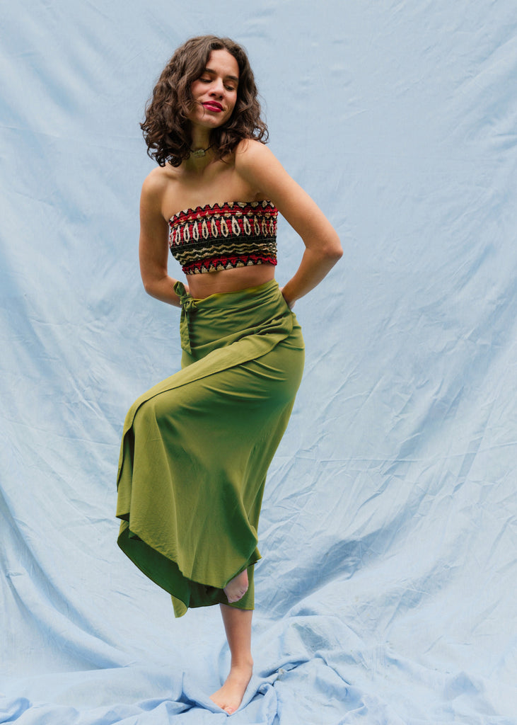 Alanis Lime Skirt — Green wrap skirt on model — MYFASHIONFRUIT